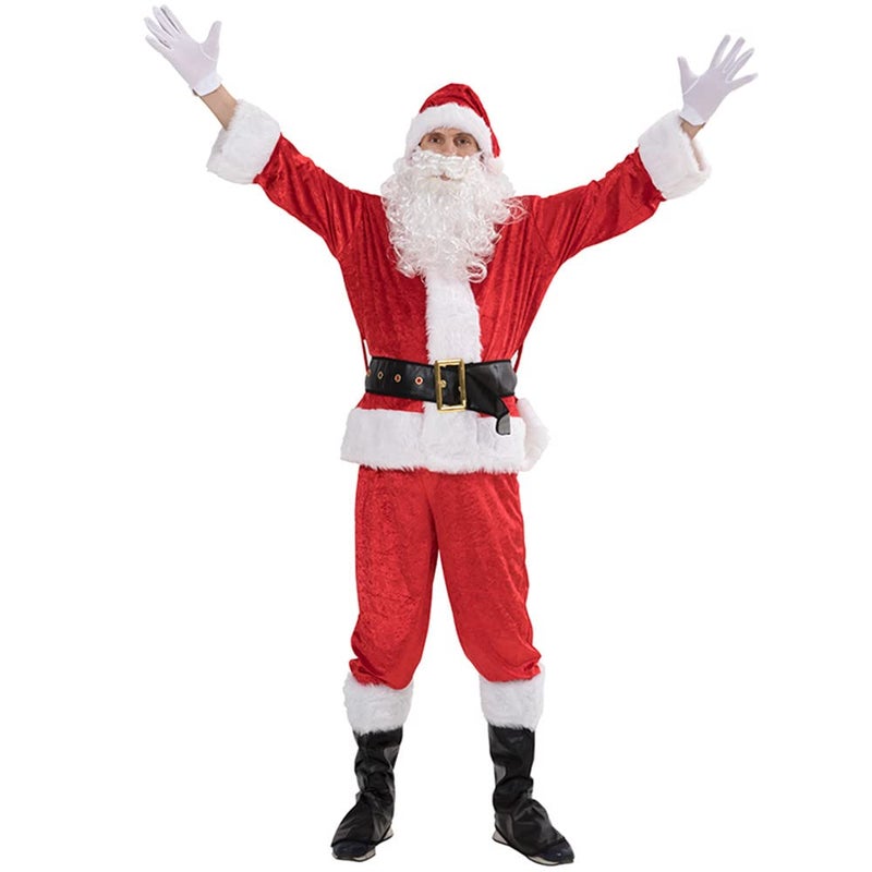 EraSpooky Men Christmas Santa Costume Adult Flannel Classic Suit 7pcs - Image 3